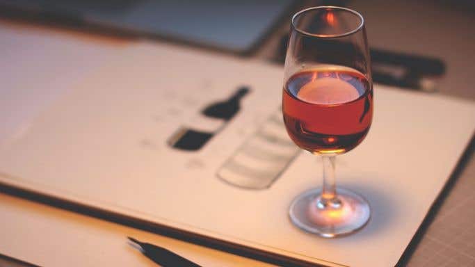 Glass of tawny port given to a designer working on a leading port brand