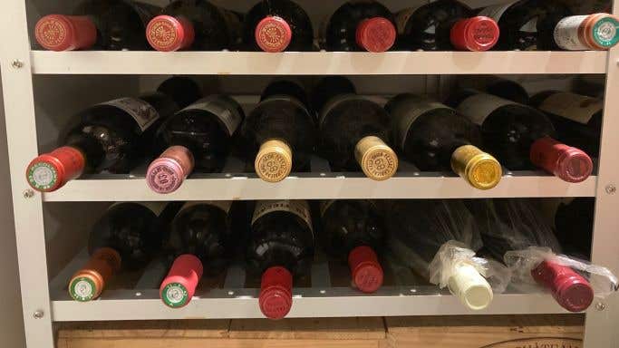 Bottles of bordeaux in a cellar