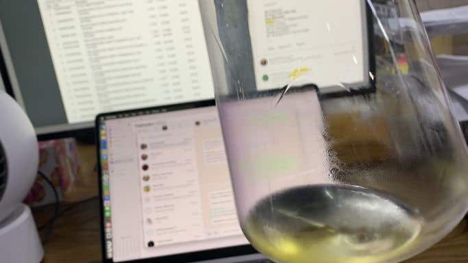 Tasting wine in front of a computer screen