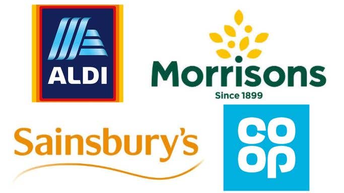 logos of Aldi Morrisons Sainsbury's and The Co-op