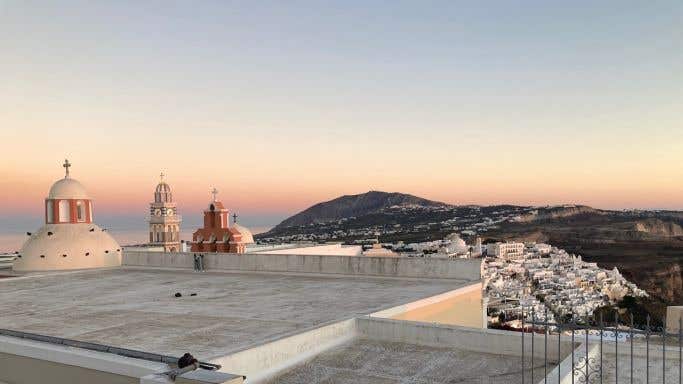 Santorini sunset from hotel roof
