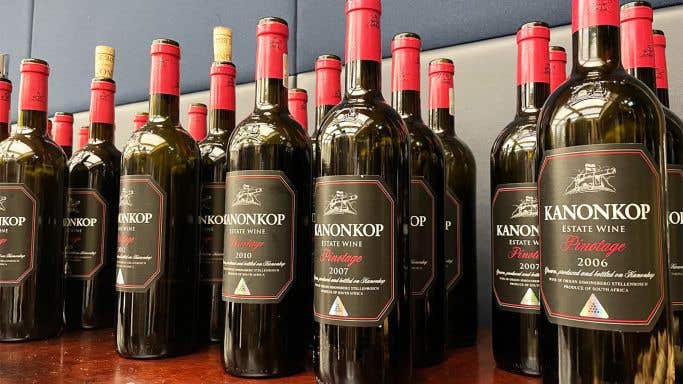 Kanonkop Pinotage vertical lined up on 10 May 2022