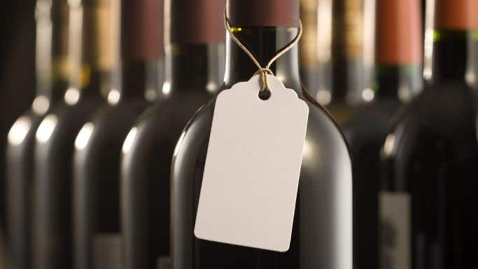 Wine bottle with blank price tag