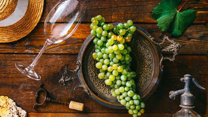 Bunch of Furmint grapes on plate