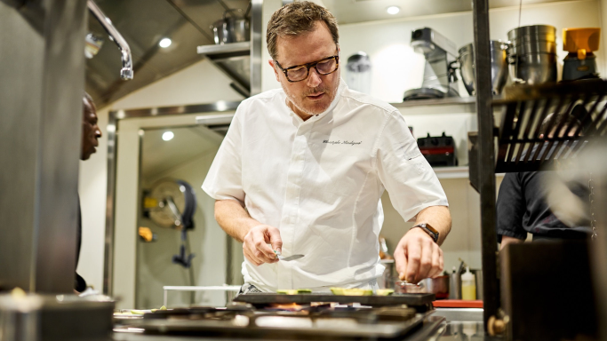 Chef Christophe Hardiquest in the kitchen of La Mère Germaine