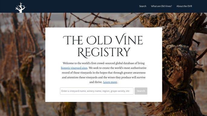 Old Vine Registry home page