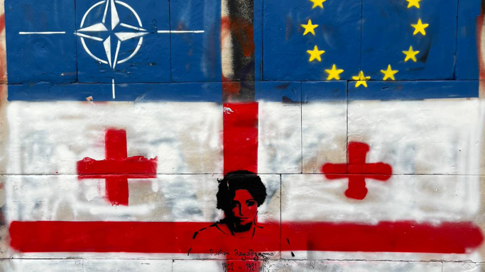 Graffiti on a Tbilisi wall highlights the aspirations of Georgians who see a better future with NATO and the EU than under the Russian yoke (Credit: Michael Karam)