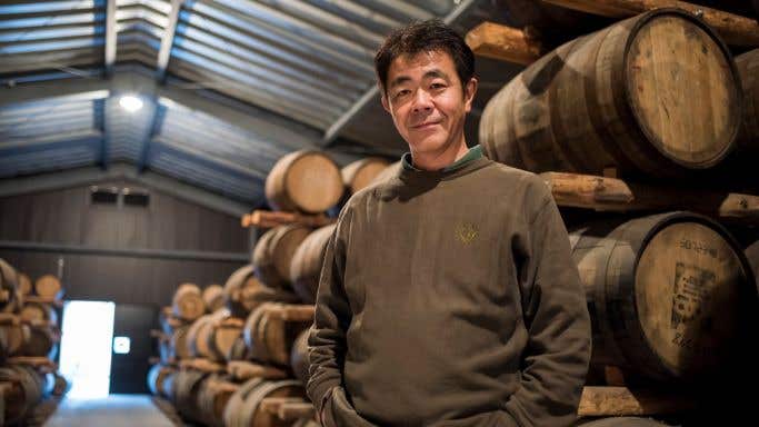 Ichiro Akuto of Chichibu distilleries in a barrel room