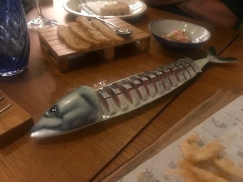 Mackerel sashimi at Estimar restaurant in Barcelona