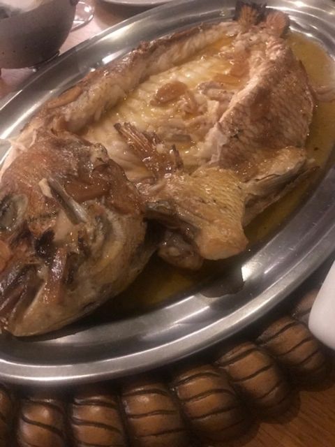 Pargo (red snapper) main course at Estimar restaurant in Barcelona