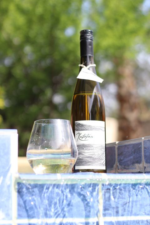 Bottle of Ortega from Kutatas winery on Vancouver Island