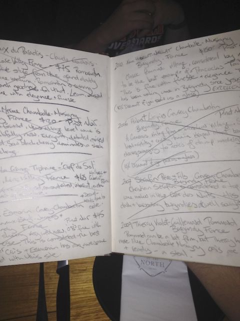 Handwritten wine list at Hell of the North, Melbourne