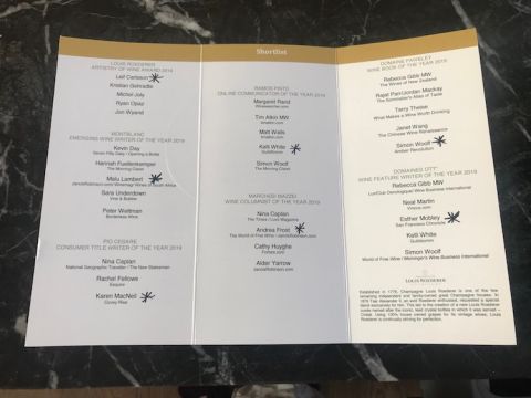Shortlists for the Louis Roederer wine writers' awards 2019