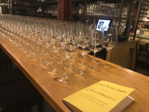 Glasses and booklet at Greek Wine Night