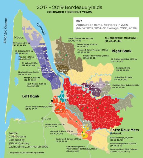 2017 - 2019 Bordeaux yields map