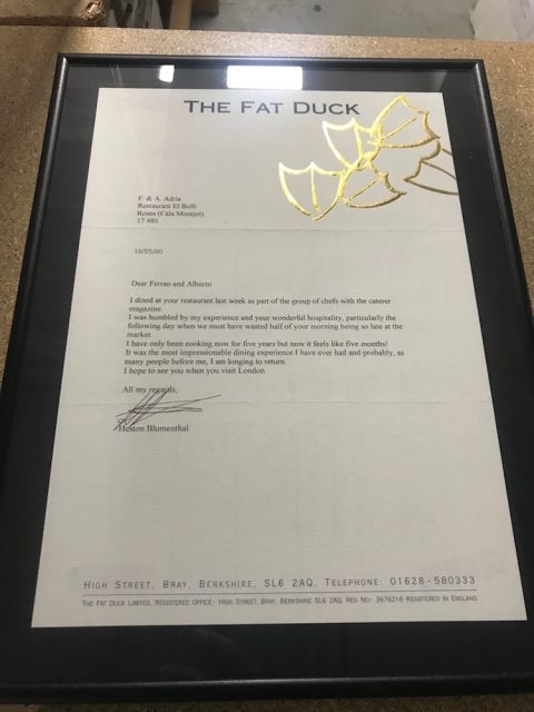 Heston Blumenthal letter to Ferran Adria