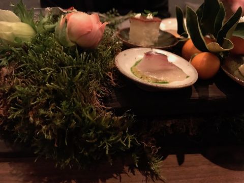 Welcoming log-like amuse bouche at Single Thread restaurant, Healdsburg, Sonoma, California