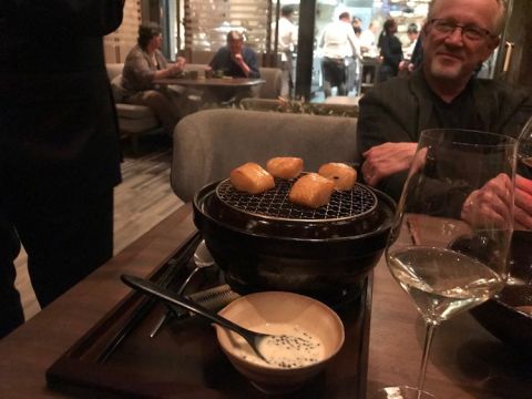 Kitchen and cod and caviar being prepared at Single Thread restaurant, Healdsburg, Sonoma, California