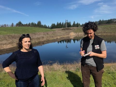 Sarah Wuethrich and Elaine Chukan Brown at Maggy Hawk vineyard, Anderson Valley