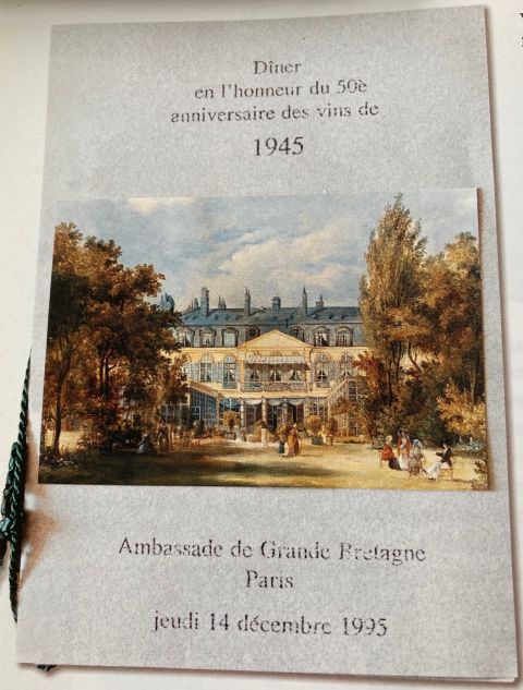 1945 Paris dinner menu cover