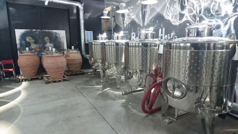 Amphorae and tanks at Better Half winery in Bulgaria