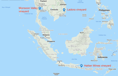 Map of vineyards closest to Singapore