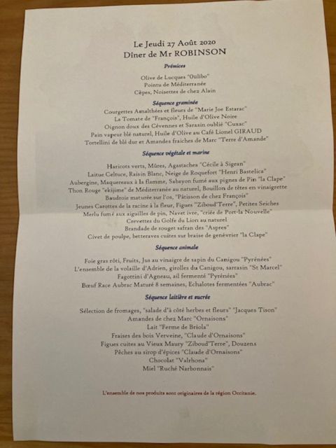 Lionel Giraud's menu