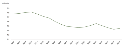 Evolution of world area under vines