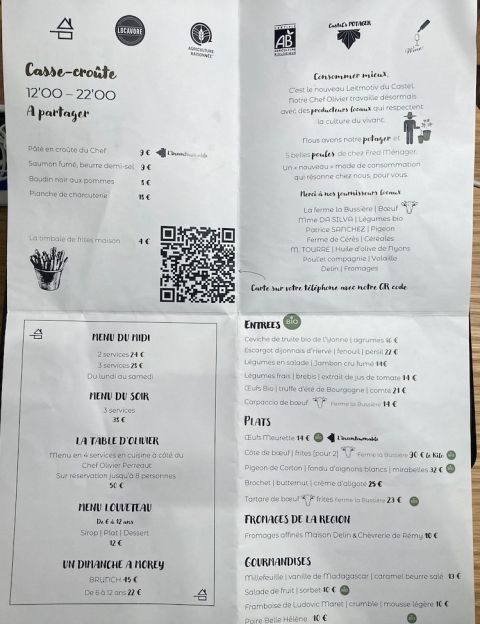 Castel Tres Girard menu unfolded