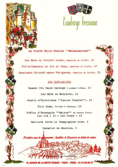 Auberge Bressane menu