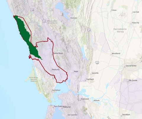 Map of the W Sonoma Coast AVA