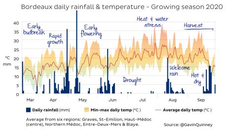 Bordeaux rain and temperatures 2021 growing season