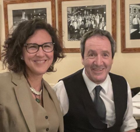 Elaine and server at L'Express in Montreal