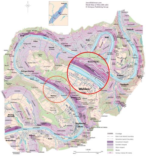 Map showing Wehlener Sonnenuhr vineyard