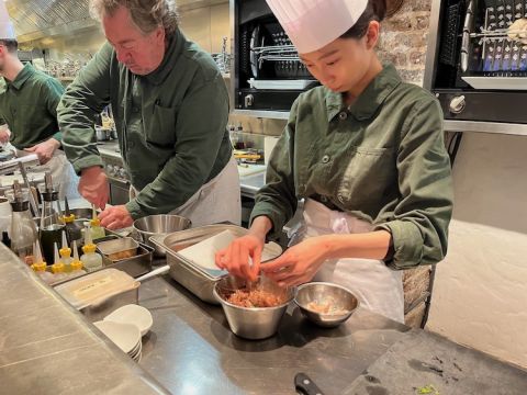 Table - peeling prawns