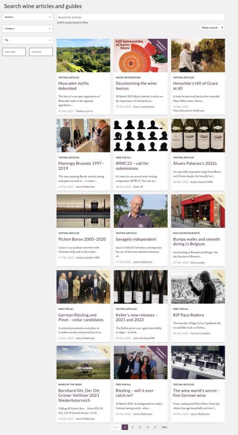 articles search page with 15 thumbnails