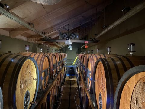 Roederer Estate's reserve wine barrel cellar