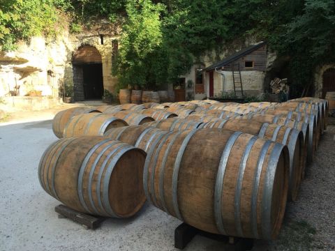 Outside Domaine Carême – getting barrels ready for harvest
