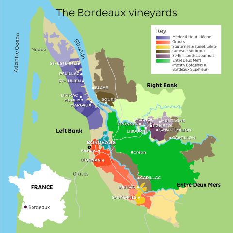 map of Bordeaux vineyards
