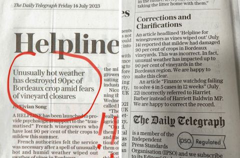 correction in Daily Telegraph  
