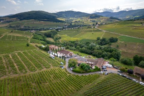 Domaine Jean-Paul Dubost - drone image of vineyards and cellar