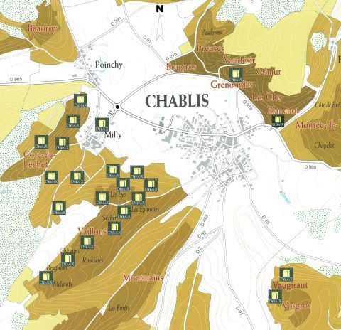 map of the vineyards of Daniel-Etienne DEFAIX