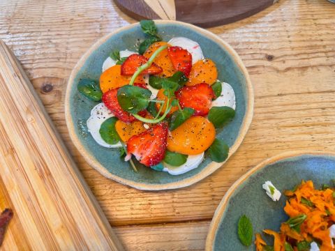 Strawberry, apricot, watercress, goat's cheese salad