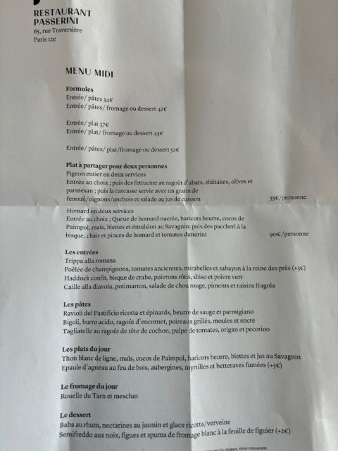Passerini menu