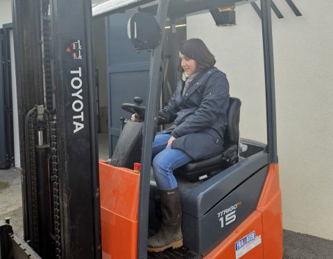 Charlotte Millemann on forklift