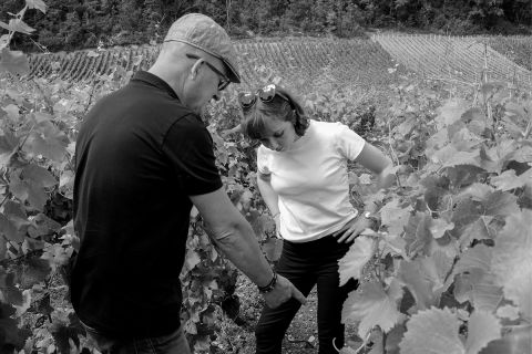 Pierre and Charlotte Millemann in the vineyard