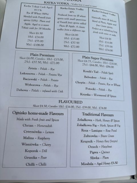 Ognisko drinks list