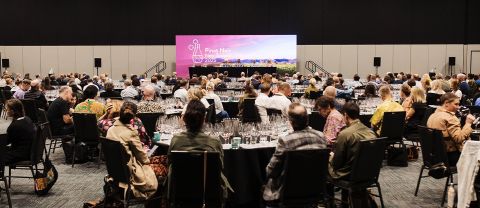 A big room full of people tasting Pinot Noir at Pinot Noir New Zealand 2025