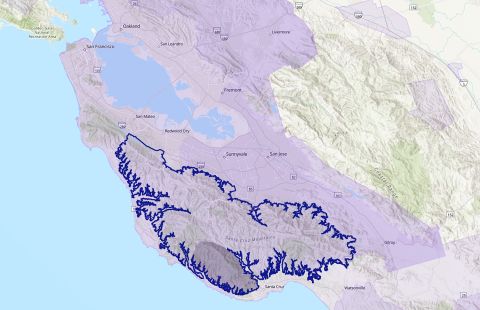 map of the boundary of Santa Cruz Mountains AVA