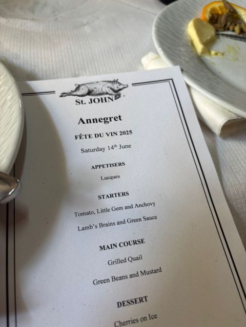 St John Fete du Vin menu